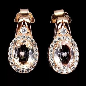 Natural Morganite‎ 7x5mm & Cz 925 Sterling Silver Jewelry Earrings